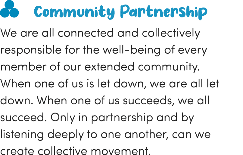   Community  Partnership We are all connected and collectively responsible for the well-being of every member of our    