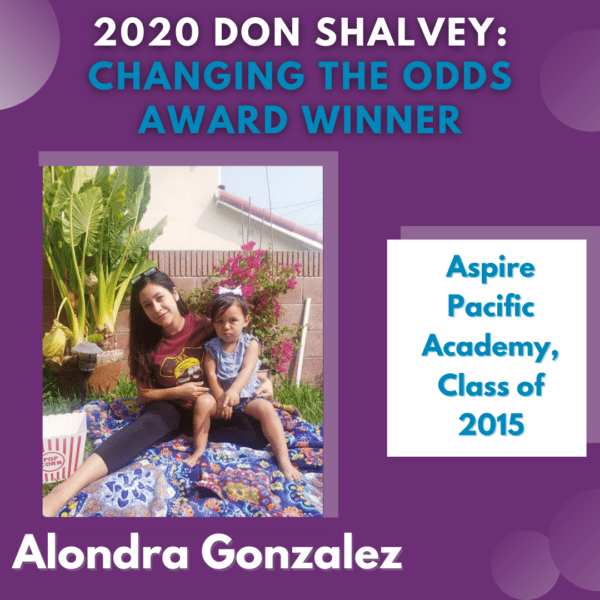 Decorative image of Don Shalvey award winner, Alondra Gonzalez, featuring her photo, name, and title