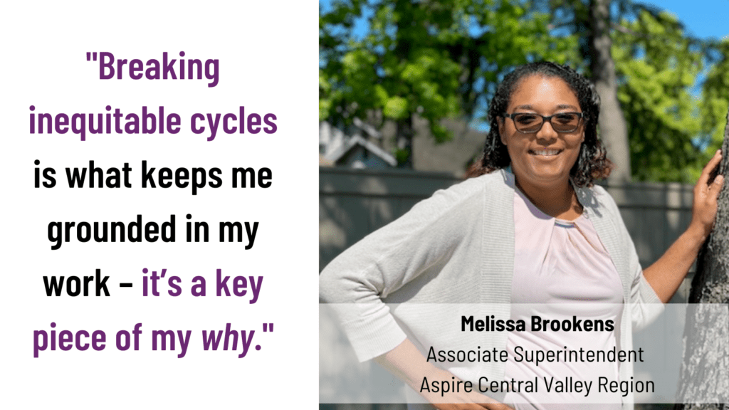 decorative image of a pull quote with person's photo and title besides it. Reading "Breaking inequitable cycles is what keeps me grounded. It's a key piece of my why."